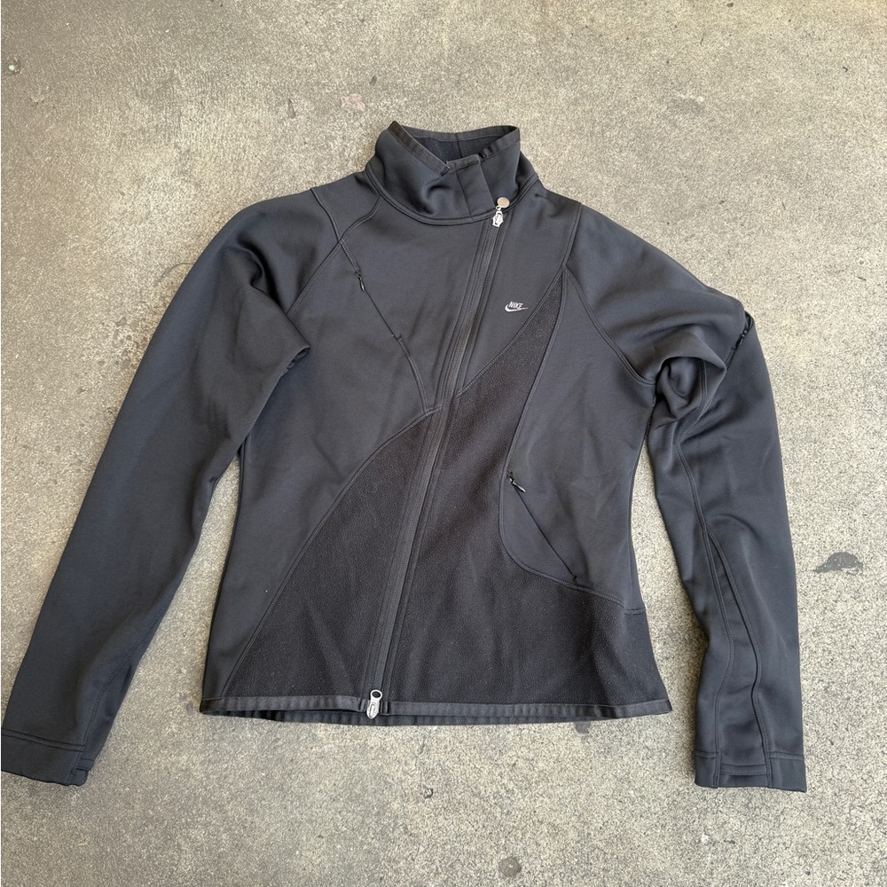Nike Therma-FIT Women's Black Track Jacket Full Zip Fleece Size 6 Pocket Vintage